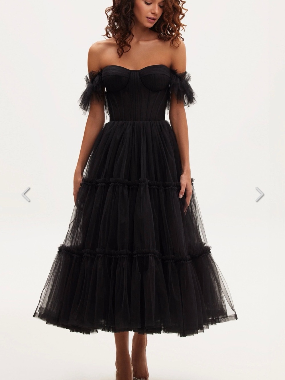 MillaNova Black Off-Shoulder Tulle Midi Dress